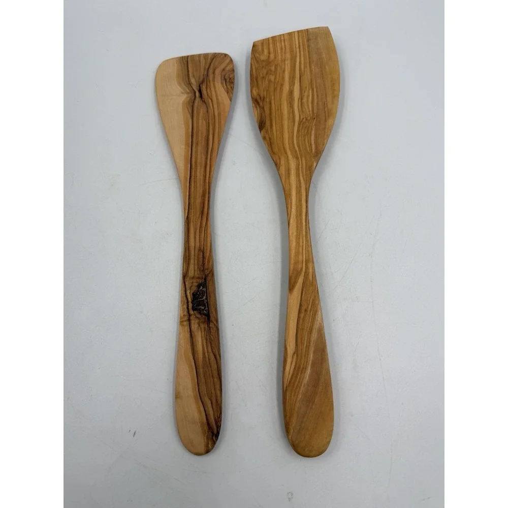 Olive Wood Kitchen Utensil Set of 2 Handcrafted Spoon & Spatula Cooking 12